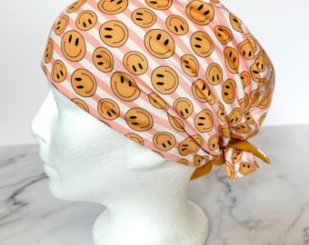 Smile Stripes Scrub Cap | Happy Groovy Stretchy Scrub Hat, Nurse Doctor Gift, Hero Hat, Jersey Knit, Mens and Womens Surgical Euro