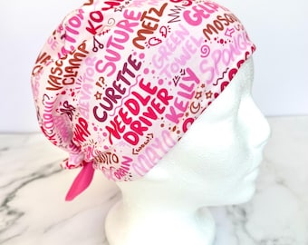 Surgical Instruments Scrub Cap | Pink Stretchy Scrub Hat, Nurse Tech Central Processing Gift, Hero Hat, Jersey Knit, Womens Surgical Euro