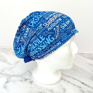 SPD Scrub Cap, Blue | Stretchy Scrub Hat, Tech Sterile Processing, Decontam Gift, Hero Hat, Jersey Knit, Womens Surgical