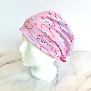 Friendship Bracelet Scrub Cap | Valentine  Stretchy Scrub Hat, Nurse Doctor Gift, Jersey Knit, Mens and Womens Surgical Euro
