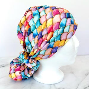 Mermaid Scales Scrub Cap | Summer Tail Beach Ocean Stretchy Scrub Hat, Nurse Doctor Gift, Jersey Knit, Mens and Womens Surgical Euro