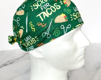 Will Scrub For Tacos Cap | Funny  Stretchy Scrub Hat, Nurse Doctor Hospital Gift, Hero Hat, Jersey Knit, Mens Womens Surgical Euro