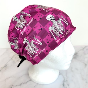 Never Better Scrub Cap (Magenta) | IN HOUSE DESIGN, Skeletons Stretchy Scrub Hat, Nurse Gift, Jersey Knit, Mens and Womens Surgical Euro