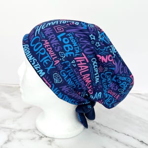Neuro Scrub Cap | Brain Spine Surgery, Blue Purple Pink, Stretchy Scrub Hat, Nurse Gift, Hero Hat, Jersey Knit, Womens Surgical Euro
