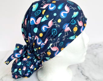 Space Flamingos Scrub Cap | Galaxy Outer Space Stretchy Scrub Hat, Nurse Doctor Gift, Hero Hat, Jersey Knit, Mens and Womens Surgical Euro