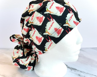 Chinese Takeout Scrub Cap | Trendy Stretchy Scrub Hat, Nurse Doctor Hospital Gift, Hero Hat, Jersey Knit, Mens Womens Surgical Euro