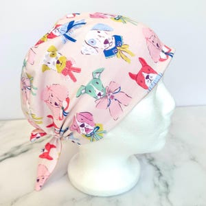 Pastel Dogs Scrub Cap | Dog Lover Pet Mom, Spring Stretchy Scrub Hat, Nurse Doctor Gift, Hero Hat, Jersey Knit, Men and Womens Surgical Euro