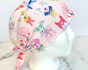 Pastel Dogs Scrub Cap | Dog Lover Pet Mom, Spring Stretchy Scrub Hat, Nurse Doctor Gift, Hero Hat, Jersey Knit, Men and Womens Surgical Euro