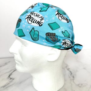 See Me Rollin Scrub Cap |  Stretchy Scrub Hat, Nurse Doctor Hospital Gift, Hero Hat, Jersey Knit, Mens Surgical Euro