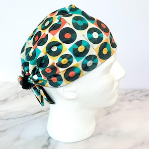 Record Checker Scrub Cap | Retro Vintage Music Stretchy Scrub Hat, Nurse Doctor Gift, Hero Hat, Jersey Knit, Mens and Womens Surgical Euro