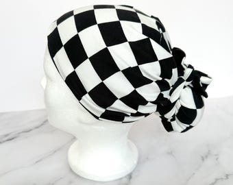 Checker Scrub Cap (Black and White |  Stretchy Scrub Hat, Nurse Doctor Gift, Jersey Knit, Mens and Womens Surgical Euro