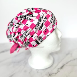 Tibia Okay Scrub Cap, Hot Pink | IN HOUSE DESIGN Stretchy Scrub Hat, Nurse Doctor Gift, Jersey Knit, Mens and Womens Surgical Euro