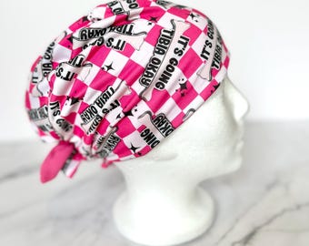 Tibia Okay Scrub Cap, Hot Pink | IN HOUSE DESIGN Stretchy Scrub Hat, Nurse Doctor Gift, Jersey Knit, Mens and Womens Surgical Euro