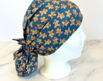 Gingerbread Scrub Cap | Christmas Stretchy Scrub Hat, Nurse Hero Hat, Jersey Knit, Mens and Womens Surgical Euro