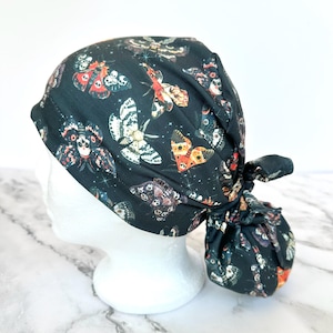 Spooky Moths Scrub Cap | IN HOUSE DESIGN, Halloween Skulls, Stretchy Scrub Hat, Nurse Gift, Jersey Knit, Mens Womens Surgical Cap
