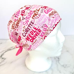 Surgical Instruments Scrub Cap | Pink Stretchy Scrub Hat, Nurse Tech Central Processing Gift, Hero Hat, Jersey Knit, Womens Surgical Euro