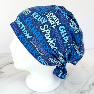 Surgical Instruments Scrub Cap, Blue | Stretchy Scrub Hat, Nurse Tech Central Processing SPD Gift, Hero Hat, Jersey Knit, Womens Surgical