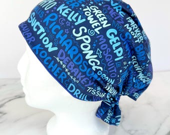 Surgical Instruments Scrub Cap, Blue | Stretchy Scrub Hat, Nurse Tech Central Processing SPD Gift, Hero Hat, Jersey Knit, Womens Surgical