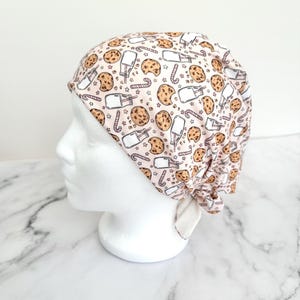 Cookies and Milk Scrub Cap |  Stretchy Scrub Hat, Nurse Christmas Candy Cane, Hero Hat, Jersey Knit, Mens and Womens Surgical Euro