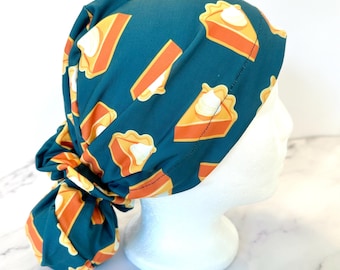 Pumpkin Pie Scrub Cap | Thanksgiving Turkey Stretchy Scrub Hat, Nurse Doctor Gift, Jersey Knit, Mens and Womens Surgical Euro