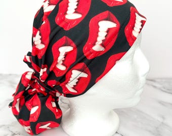 Vampire Teeth Scrub Cap | Gummy Halloween Candy, Stretchy Scrub Hat, Nurse Gift, Jersey Knit, Mens Womens Surgical Cap