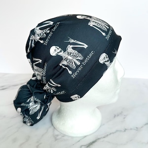 Never Better Scrub Cap (Black) | IN HOUSE DESIGN, Skeletons Stretchy Scrub Hat, Nurse Gift, Jersey Knit, Mens and Womens Surgical Euro