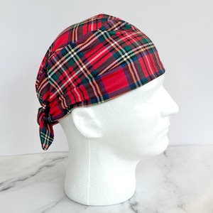 Tartan Plaid Scrub Cap |  Stretchy Scrub Hat, Nurse Winter Christmas, Hero Hat, Jersey Knit, Mens and Womens Surgical Euro