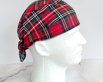 Tartan Plaid Scrub Cap |  Stretchy Scrub Hat, Nurse Winter Christmas, Hero Hat, Jersey Knit, Mens and Womens Surgical Euro