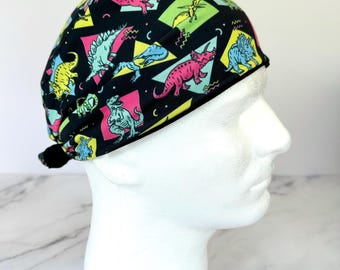 90s Dinosaurs Scrub Cap | Summer Retro Stretchy Scrub Hat, Nurse Doctor Gift, Jersey Knit, Mens and Womens Surgical Euro