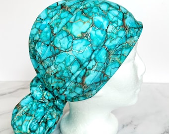 Turquoise Stone Scrub Cap | Western Southwest Desert Stretchy Hat, Hero Hat, Jersey Knit, Mens and Womens Surgical