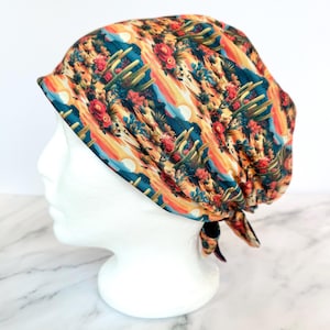Desert Sunset Scrub Cap | Southwest Western Stretchy Hat, Arizona Cactus, Hero Hat, Jersey Knit, Mens and Womens Surgical
