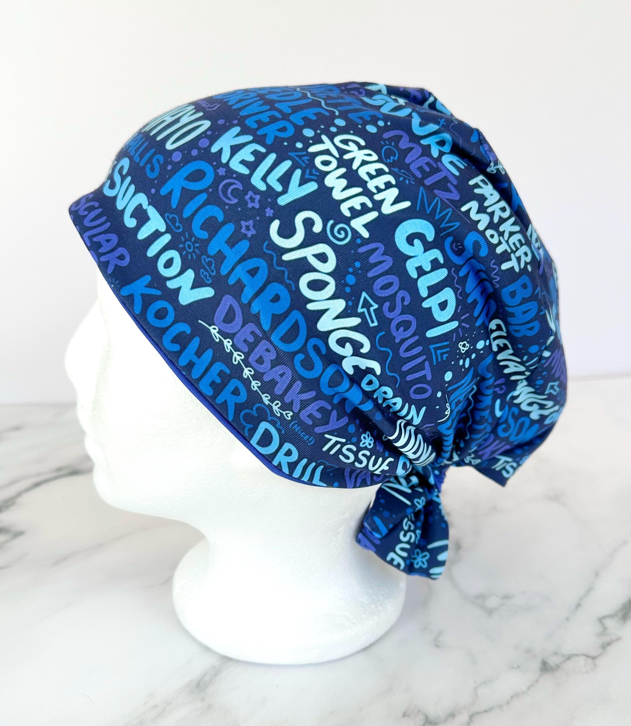 Surgical Instruments Scrub Cap, Blue | Stretchy Scrub Hat, Nurse Tech Central Processing SPD Gift, Hero Hat, Jersey Knit, Womens Surgical