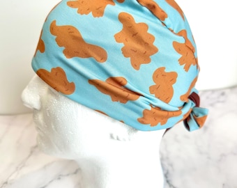 Dino Nugget Scrub Cap | Chicken Trendy Stretchy Scrub Hat, Nurse Doctor Gift, Jersey Knit, Mens and Womens Surgical Euro