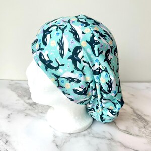 Orca Scrub Cap | Killer Whale Summer Beach Stretchy Scrub Hat, Nurse Doctor Gift, Jersey Knit, Mens and Womens Surgical Euro