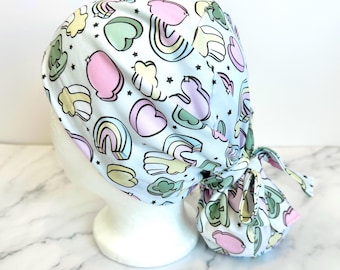 Pastel St. Patrick’s Charm Scrub Cap | Stretchy Scrub Hat, Nurse Doctor Gift, Jersey Knit, Mens and Womens Surgical Euro