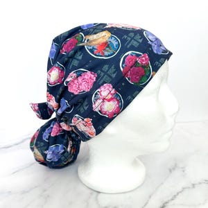 Brain Scan Scrub Cap | Floral Neuro Spine Surgery, Stretchy Scrub Hat, Nurse Gift, Hero Hat, Jersey Knit, Womens Surgical Euro