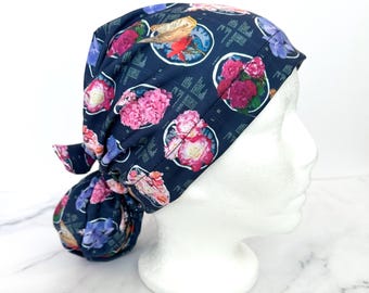 Brain Scan Scrub Cap | Floral Neuro Spine Surgery, Stretchy Scrub Hat, Nurse Gift, Hero Hat, Jersey Knit, Womens Surgical Euro