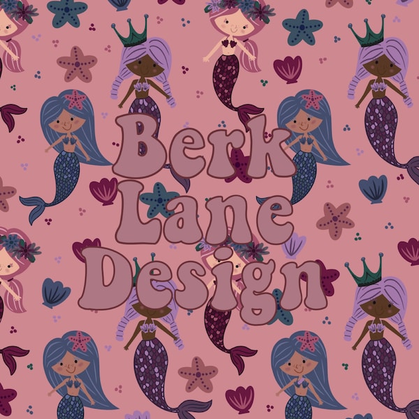 Moody Mermaids on Pink DIGITAL Download Seamless Repeating Pattern for Fabric or Sublimation, Summer Jewel Tone