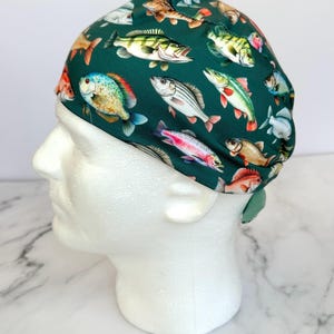 Fishing Scrub Cap | IN HOUSE DESIGN, Outdoors Stretchy Scrub Hat, Nurse Doctor Gift, Hero Hat, Jersey Knit, Mens and Womens Surgical Euro