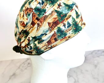 Western Christmas Scrub Cap | Winter Cowboy Desert, Stretchy Hats, Hero Hat, Jersey Knit, Mens and Womens Surgical