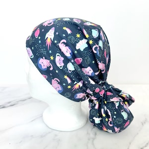 Space Cats Scrub Cap | Galaxy Outer Space Stretchy Scrub Hat, Nurse Doctor Gift, Hero Hat, Jersey Knit, Mens and Womens Surgical Euro