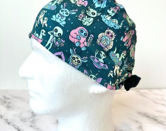 Pastel Cryptids Scrub Cap | IN HOUSE DESIGN, Alien Mothman Bigfoot Stretchy Scrub Hat, Hero Hat, Jersey Knit, Mens and Womens Surgical Euro