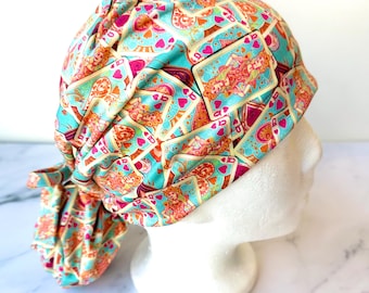 Queen of Hearts Scrub Cap | Valentine Stretchy Hat, Garden Roses Flower, Hero Hat, Jersey Knit, Mens and Womens Surgical
