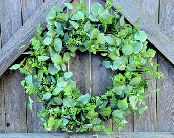 Bright Green Wreath for Front Door, Year Round Greenery Wreath, Farmhouse Wreath for Home, Simple Country Decor for Home