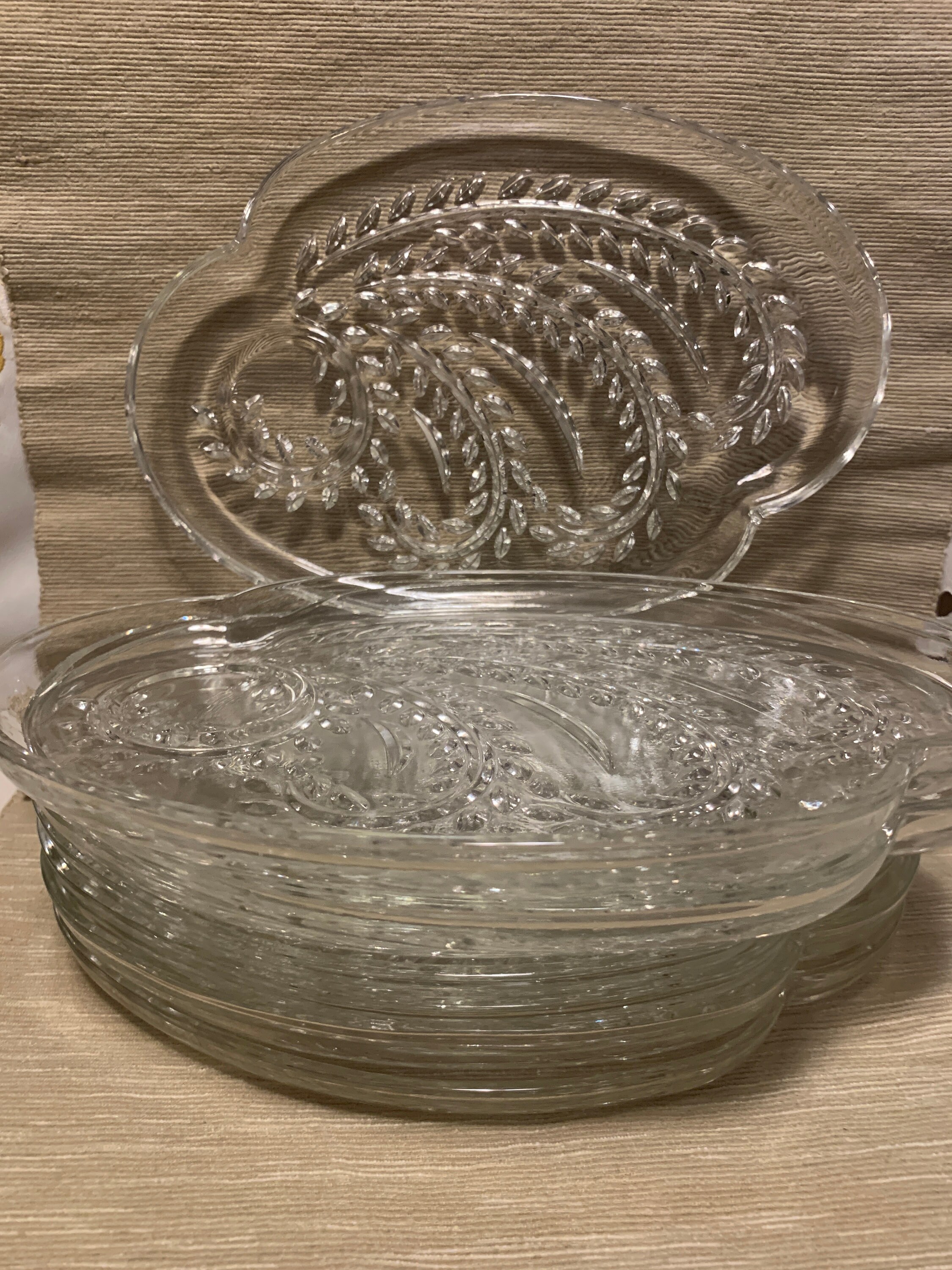 Vintage Federal Glass Depression Glass Homestead / Harvest Pattern Snack / Luncheon Plates Set of 8