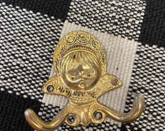 Vintage 1968 Brass American Tack and Hardware Little Girl Coat Hook #121