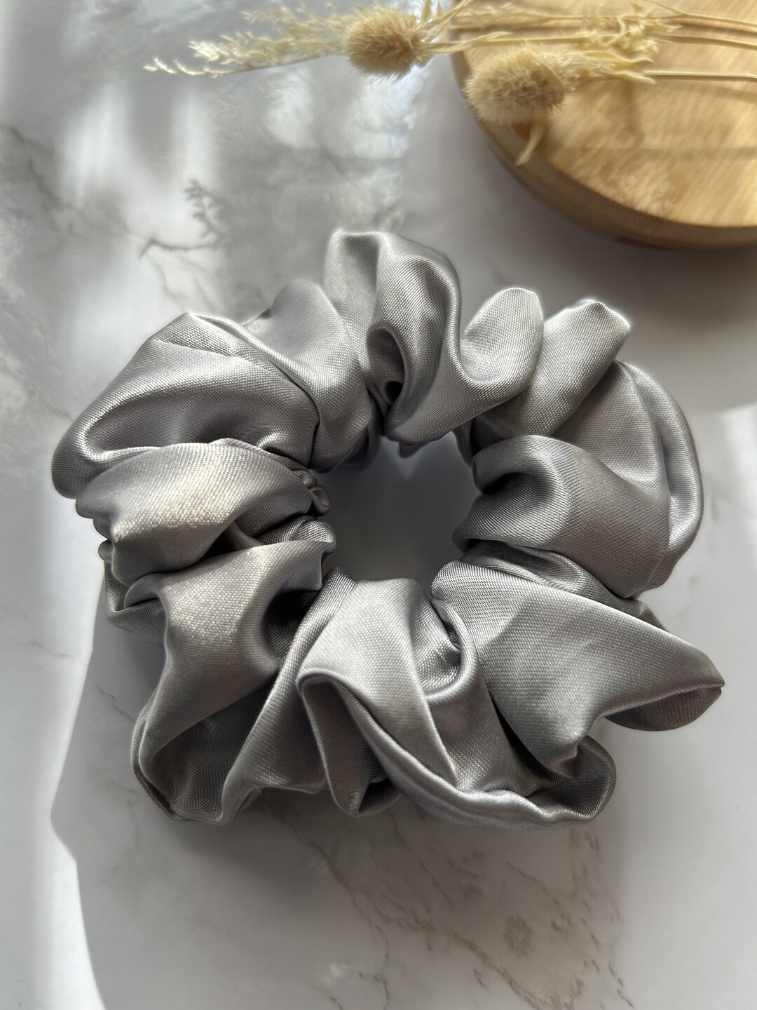 Silver Handmade Scrunchies, Satin Hair Scrunchie, Medium Scrunchie ...