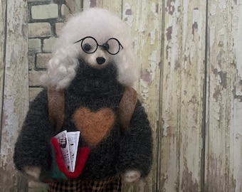 Felted woolen art dog, funny pet portrait, custom made dog figurine, dog doll, Poodle, Dachshund, Bulldog, OOAK