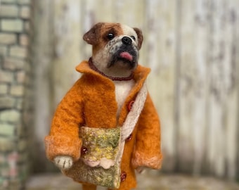 Felted woolen art dog, funny pet portrait, custom made dog figurine, dog doll, Bulldog, Poodle, Dachshund, OOAK, personalized dog