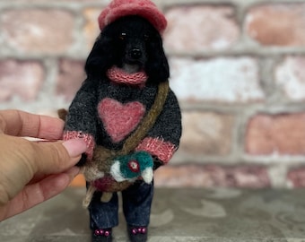 Felted woolen art dog, funny pet portrait, custom made dog figurine, dog doll, Bulldog, Poodle, Dachshund, OOAK, personalized dog